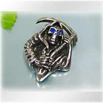 Přívěsek Smrt / smrťák s kosou a modrýma očima - ocelový přívěsek