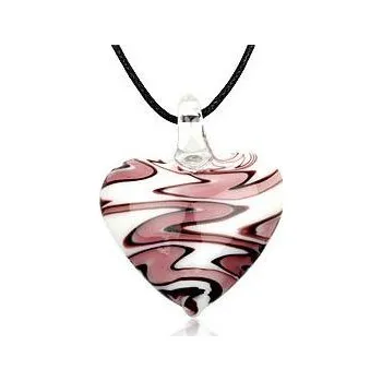 Náhrdelník Náhrdelník bílé srdce s černo-fialovým žíháním