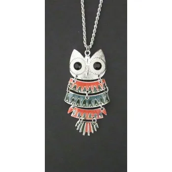 Náhrdelník Červeno - modrá sova - přívěsek