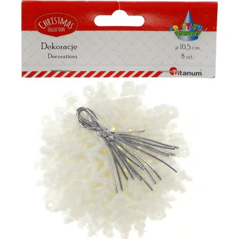 Vánoční dekorace Vánoce, vločka, bílá, brokát, 105mm, 8ks/bal.