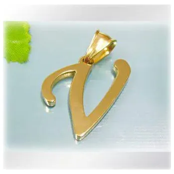 Přívěsek Písmeno V ve zlaté barvě - ocelový přívěsek