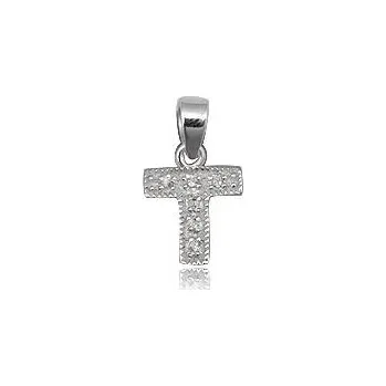 Přívěsek Písmenko T zdobené kubickým zirkonem - stříbrný přívěsek