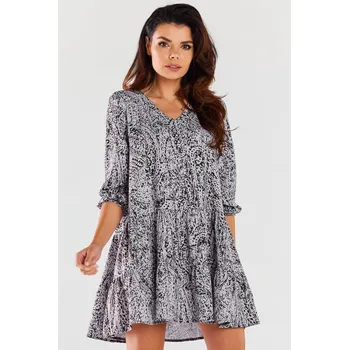 Dámské šaty Minišaty se vzory a mírně prodlouženými zády A469 Barva: Bílá, Velikost: S/M