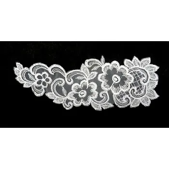N356, Nášivka, bílá krajka květiny, 19 x 7 cm, 1ks