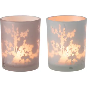 Svícen 2ks růžový a modrý skleněný svícen na čajovou svíčku Sakura - Ø 10*12cm