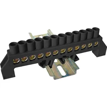 Tracon NPE-BK8-12 Můstek na neutrální a ochranné vodiče (N/PE), černý 230/400VAC, 100A, 8×12mm, 12P, IP20 (Tracon NPE-BK8-12)