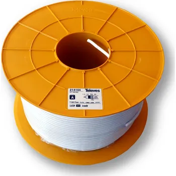elektrický kabel Koaxiální kabel Televes 214104 ClassA 6,6mm, bílý, PVC, vnitř. vodič 1,13mm Cu, opletení Cu, balení 250m