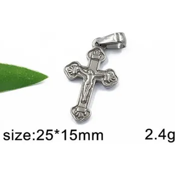 Přívěsek Malý křížek s Ježíšem Kristem - 25x15mm - ocelový přívěsek