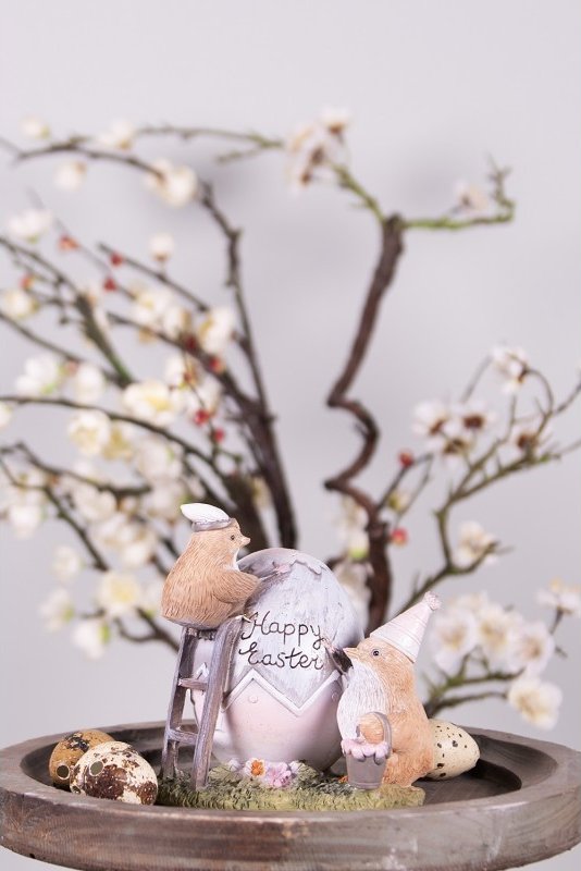 Velikonoční dekorace kuřátek u vajíčka Happy Easter - 12*9*12 cm