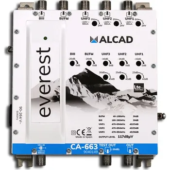 Anténní zesilovač Alcad CA-663 zesilovač, 5 vstupů UHF-UHF-UHF-BIII-BI/FM, LTE700