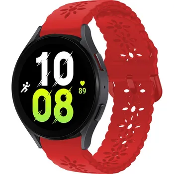 Příslušenství k chytrým hodinkám eses Silikonový řemínek dírkovaný se vzorem pro Samsung Galaxy Watch 4, 5, 6, 7 - Červený, 20 mm
