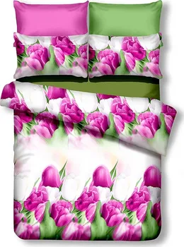 Ložní povlečení DecoKing Tulip bílé/růžové 200 x 220, 2x 80 x 80 cm zipový uzávěr