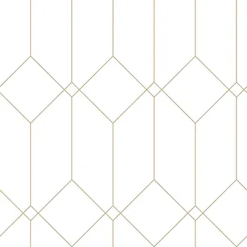 Tapeta Bílá geometrická vliesová tapeta na zeď, zlaté linie 139223, Art Deco, Esta