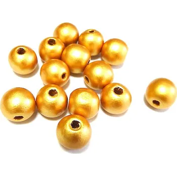 Dětské navlékací korálky Korálky dřevěné, ZLATÉ, 16mm, 10 ks/bal.