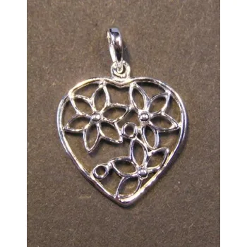 Přívěsek Srdce s květinou - stříbrný přívěsek / přívěsek ze stříbra