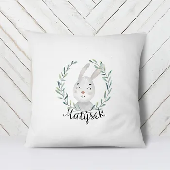 Dekorativní polštářek Domovi Bílý polštář s vlastním jménem Zajíc 40x40