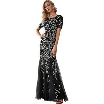 Dámské šaty Ever Pretty plesové a společenské šaty EP7707-2 černá se zlatou výšivkou XS / S / M