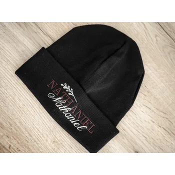 Kojenecká čepice Zimní čepička s dvojitou výšivkou JMÉNA, pro dítě Barva čepičky: Černá, Velikost dětské čepičky: 35 - 40 cm - od 0 měsíců do 5 měsíců