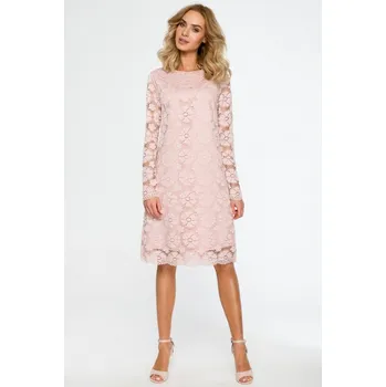 Dámské šaty Krajkové šaty s dlouhým rukávem MOE M406 Barva: Růžová, Velikost: M