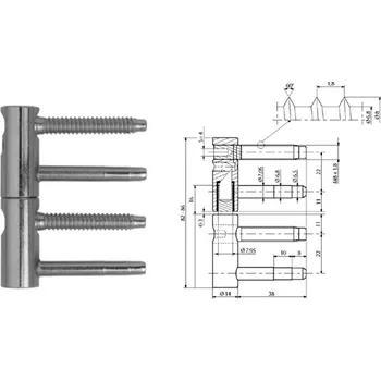 Dveřní kování F 848-00-00 nastavitelný (průměr 14 mm / pozink bílý / 1ks)