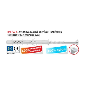 Hmoždinka KPS-FAST S - Nylonová rámová rozpínací hmoždinka s vrutem se zápustnou hlavou (KPS-FAST 12 x 140 S / 25ks)