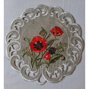 ubrus UBRUS vyšívaný VLČÍ MÁKY na tmavém prům.20cm