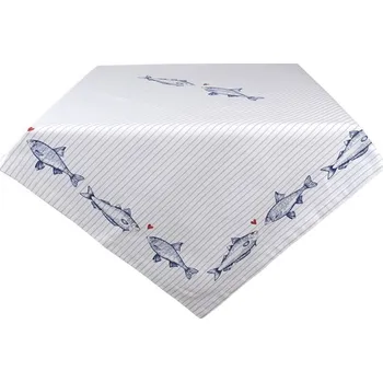 ubrus Modrobílý bavlněný ubrus Sun Sea And Fish - 100*100 cm