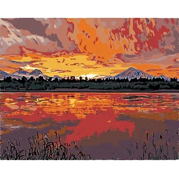 Malování podle čísel - Krásný západ slunce, 50x40 cm, bez rámu a bez vypnutí plátna