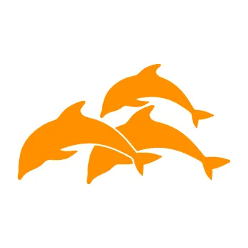 Samolepící dekorace SAMOLEPKA Delfíni 001 levá (06 - oranžová) NA AUTO, NÁLEPKA, FÓLIE, POLEP, TUNING, VLASTNÍ TEXT, TISK, AUTOSAMOLEPKY.cz, POLEPY, OBRÁZEK, LOGO, SAMOLEPKY