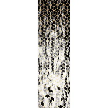 Koberec Dywany Łuszczów Běhoun Gloss 409A 82 3D cubes black/gold/grey Rozměry koberců: 80x250