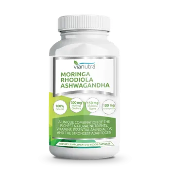 Přípravek na podporu paměti a spánku Vianutra Moringa Rhodiola Ashwagandha Vianutra, 60 kapslí
