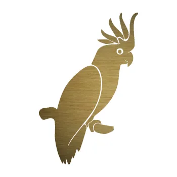 Samolepicí dekorace na vozidlo Papoušek 010 pravá kakadu (64 - škrábaný kov zlatý) SAMOLEPKA NA AUTO, NÁLEPKA, FÓLIE, POLEP, TUNING, VLASTNÍ TEXT, TISK, AUTOSAMOLEPKY.cz, POLEPY, OBRÁZEK, LOGO, 3D STICKERS
