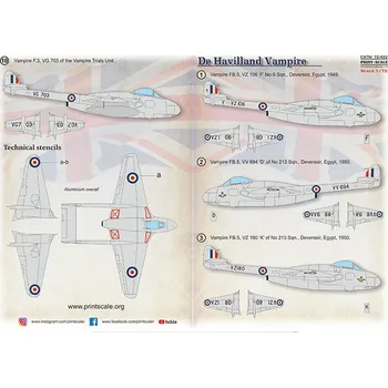 Plastikový model Print Scale 1/72 De Havilland Vampire (wet decals)