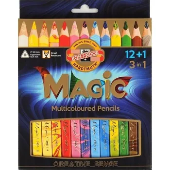 Výtvárné potřeby Koh-i-noor Hardtmuth Sada 12+1 trojhranných školních pastelek Magic Koh-i-noor