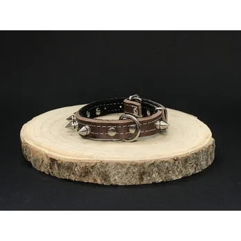 Obojek pro psa Palkar obojek z kůže hlazenice pro psy zdobený hroty 30 cm x 14 mm hnědý (Palkar obojek z kůže hlazenice pro psy zdobený hroty 30 cm x 14 mm hnědý)