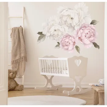 Samolepící dekorace DEKORACJAN Nálepka na zeď - květy pivoňky světlé Velikost: L