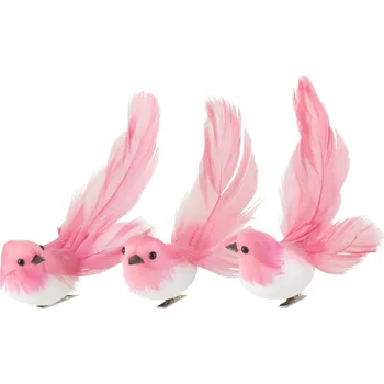 3ks tmavě růžový peříčkový ptáček s klipem - 4*5*14 cm