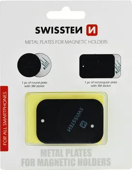 Swissten Kovový lepící štítek a podložka k magnetickým držákům do auta 2 ks