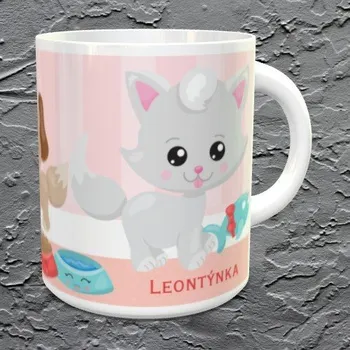 Hrnek se jménem Kočičky a pejsek - Modrá / Keramický 0,29 l