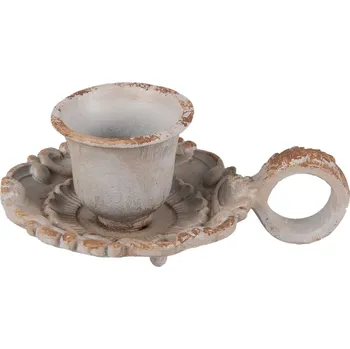 Svícen Šedý kovový svícen s patinou - 9*6*4 cm