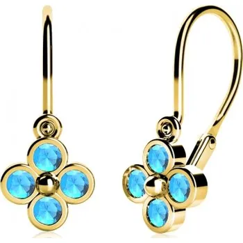 Šperk Couple, Decentní dětské náušnice Alia, žluté zlato a modré zirkony, 585-53-3-1088.0Z00.0.00.003.14