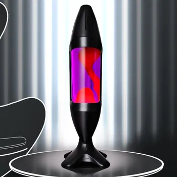 Lampa pro světelnou terapii Mathmos iO Giant Black, originální lávová lampa, matně černá s fialovou tekutinou a červenou lávou, výška 78cm