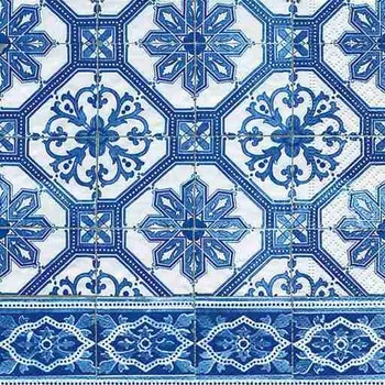 Papírový ubrousek Dezertní třívrstvé ubrousky Blue tiles, 20 ks - 33*33 cm