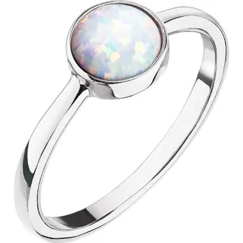 Prsten Stříbrný prsten se syntetickým opálem bílý kulatý 15001.1 54