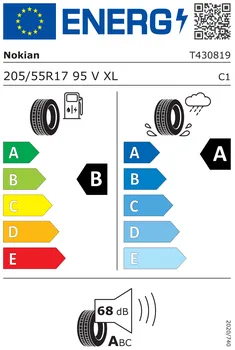 energetický štítek osobní letní pneumatiky Nokian Wetproof 205/55 R17 95 V XL