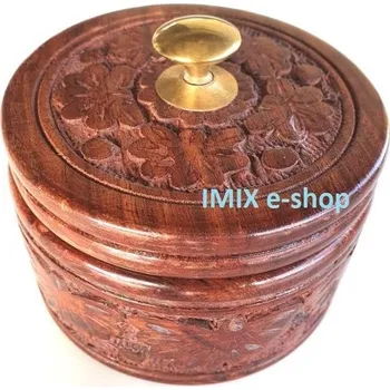 Šperkovnice Dřevěná vyřezávaná dóza, šperkovnice kruhová s víkem