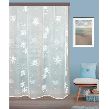 Záclona žakárová, Květy metráž, bílá, 250 cm