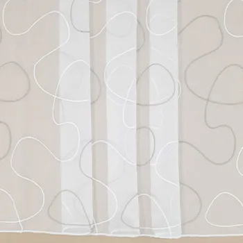 Záclona Voálová záclona bílá, výšivka bílé a šedé provázky, v.290cm