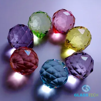 Čakrové barevné Feng Shui kyvadlo na zavěšení - 40 mm (Harmonizační skleněná křišťálová koule o průměru 40 mm, vhodná pro zavěšení)