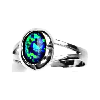 Prsten Zlatý prsten, bílé i žluté zlato, zelený syntetický opál - T 1374 (opál 8x6 mm)